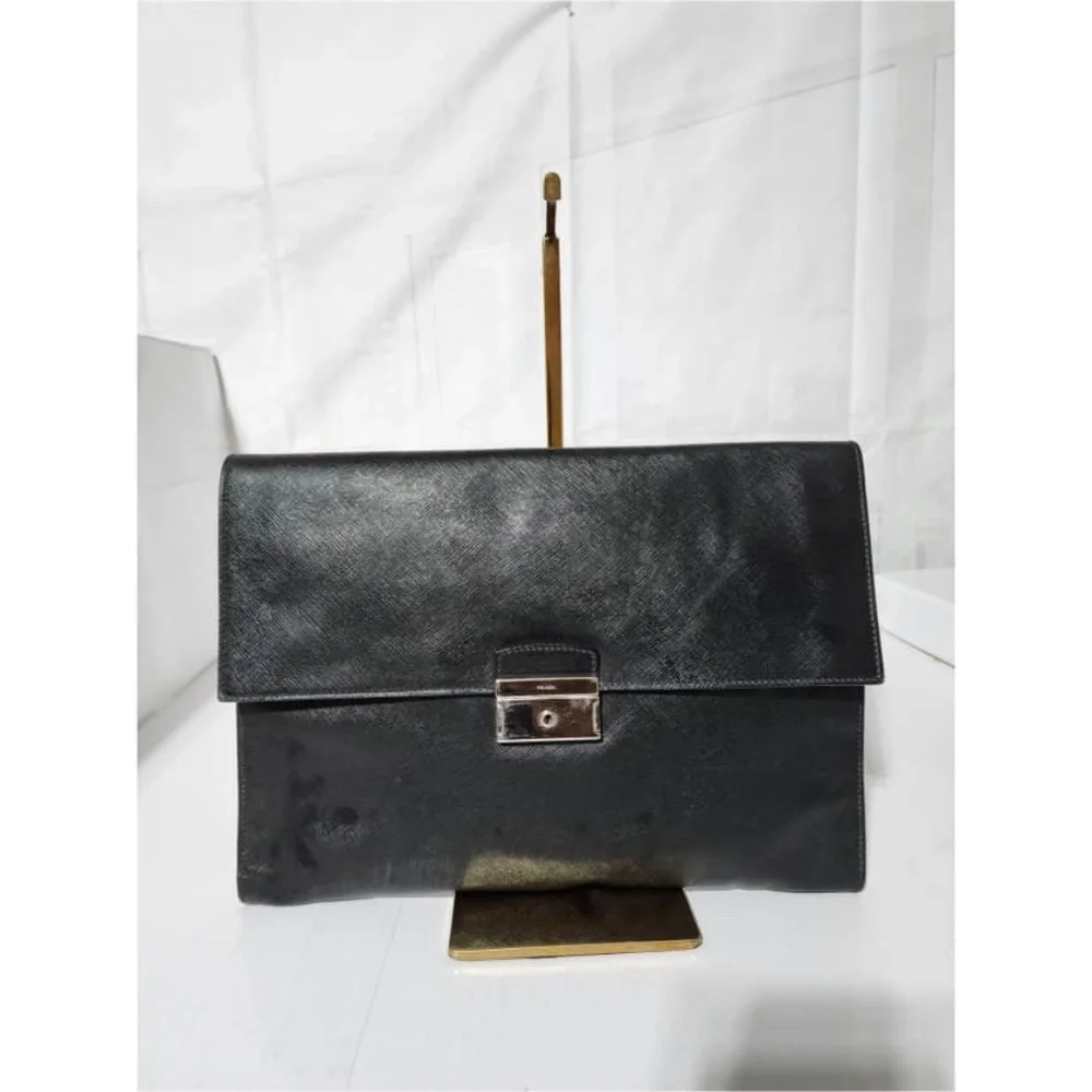 Authentic PRADA Saffiano Attache Portfolio Clutch Black